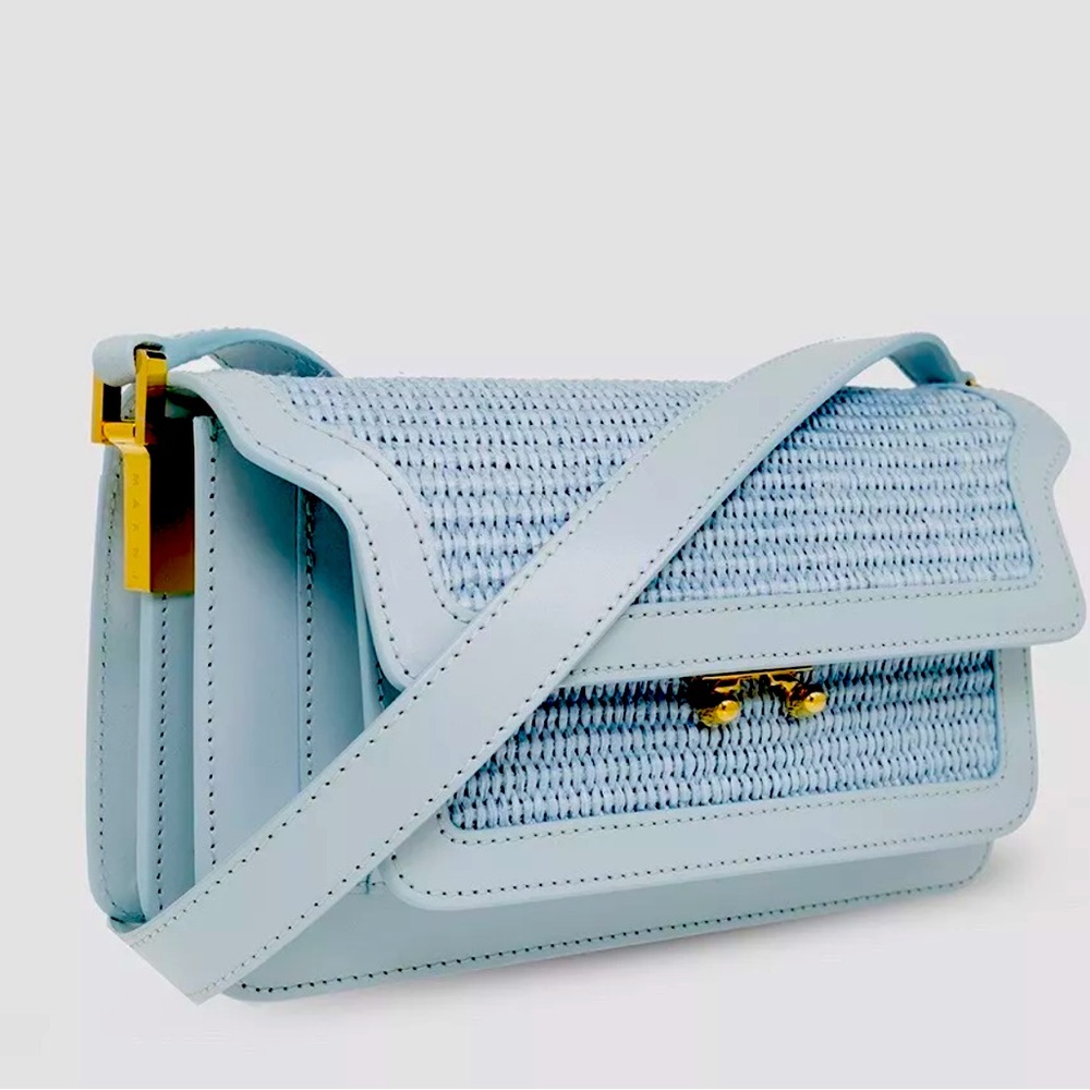 Marni Trunk Leather Shoulder Bag Light Blue Small NWT